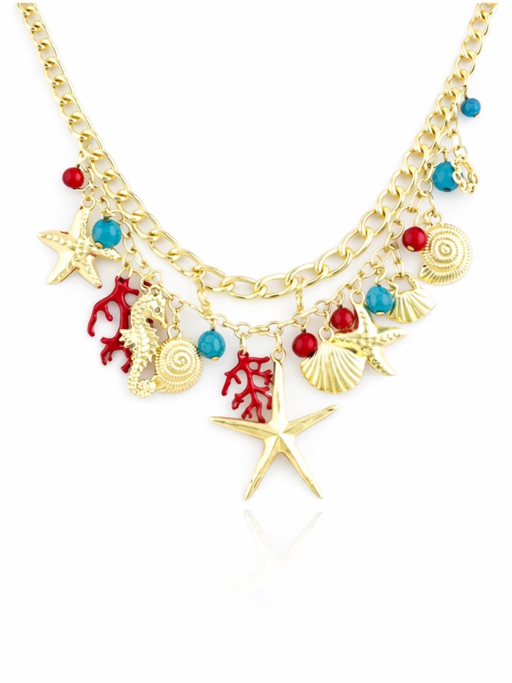 Layered Gold Coral Seashell Necklace